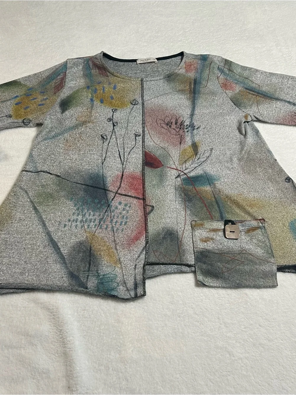 Jess & Jane Abstract Art Top Medium Made in USA Lagenlook Boho Artsy Pocket